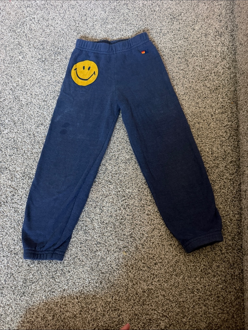 Aviator Nation Navy Sweatpants with Yellow Smiley Patch